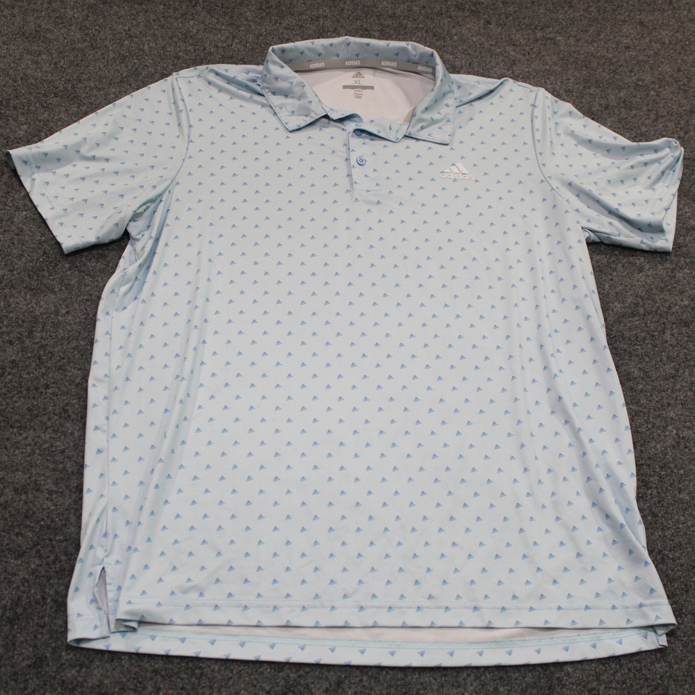 Adidas Golf Polo Shirt XL Blue All Over Print Short Sleeve Athletic‎ Mens